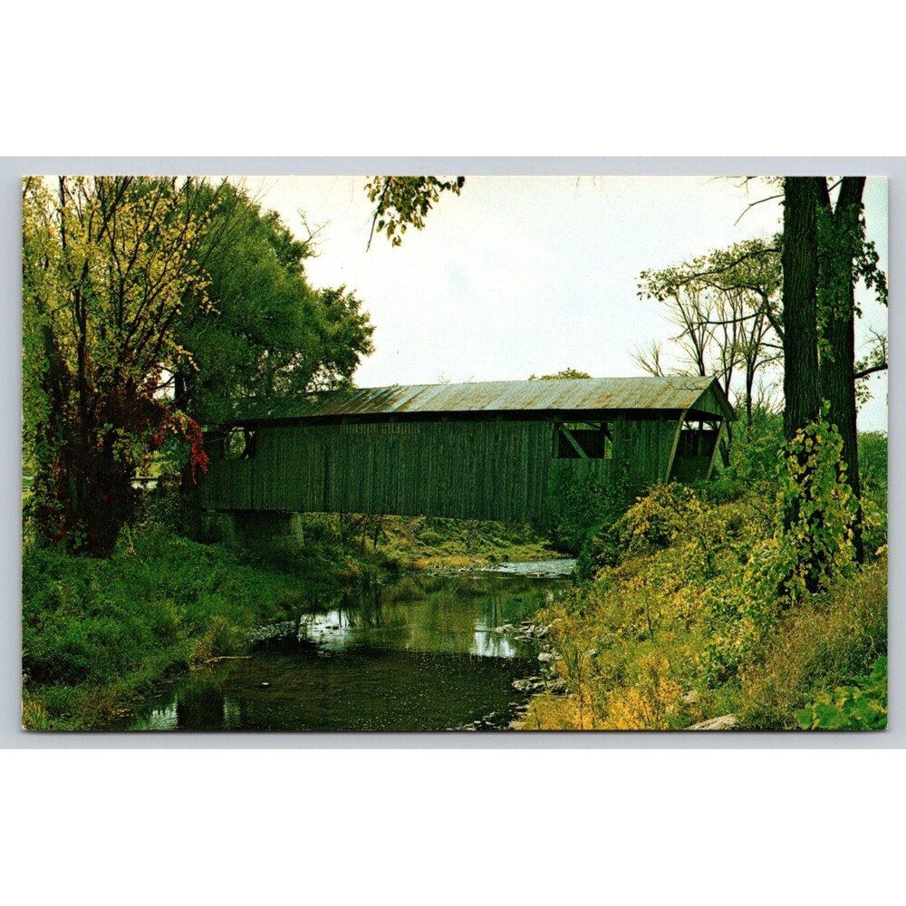 Postcard Vermont North Ferrisburg Old Covered Wood Bridge Lewis Creek c1970s VT